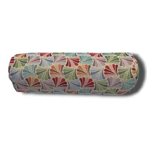 SAVASANAS - Mini bolster cilíndrico "Abanicos" 40x14cm, ideal para apoyar cervicales, rodillas, hombros o como asiento de yoga - Funda lavable - Relleno de cáscara espelta - Asa de transporte