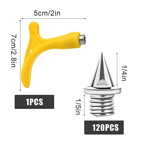 SAVITA 120 Track Spikes Acero Inoxidable de 6mm con 1 Llave de Clavos, Clavos Atletismo Clavos de Pista Clavos para Zapatos de Pista Zapatos Deportivos Trotar Correr (Plata)