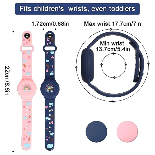 SAVITA 2uds Pulsera Niños para AirTag, Patrón de Arco Iris Bohemio Pulsera GPS Niños de Airtag Pulsera de Airtag Silicona Funda para Ocultar el Rastreador GPS(Azul Medianoche, Rosa)