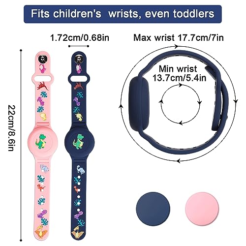 SAVITA 2uds Pulsera Niños para AirTag, Patrón de Dibujos Animados de Dinosaurios Pulsera GPS Niños de Airtag Pulsera de Airtag Silicona Funda para Ocultar el Rastreador GPS(Azul Medianoche, Rosa)