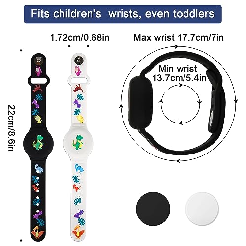 SAVITA 2uds Pulsera Niños para AirTag, Patrón de Dibujos Animados de Dinosaurios Pulsera GPS Niños de Airtag Pulsera de Airtag Silicona Funda para Ocultar el Rastreador GPS (Negro, Blanco)