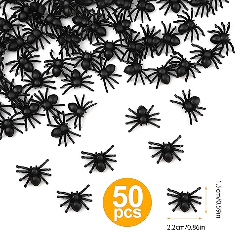 SAVITA 50 Piezas Realista Araña Decoración Halloween, Plástico Mini Araña Negro Realista Aterrador Araña Broma Halloween Casa Embrujada Decoraciones para Fiestas de Halloween Día de los Inocentes