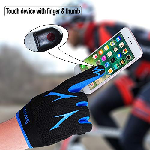 SAWANS Guantes de Ciclismo de Dedo Completo para Bicicleta de montaña, Acolchados, Transpirables, para Pantalla táctil, MTB, Ciclismo de Carretera, para Hombres y Mujeres (Azul, S)