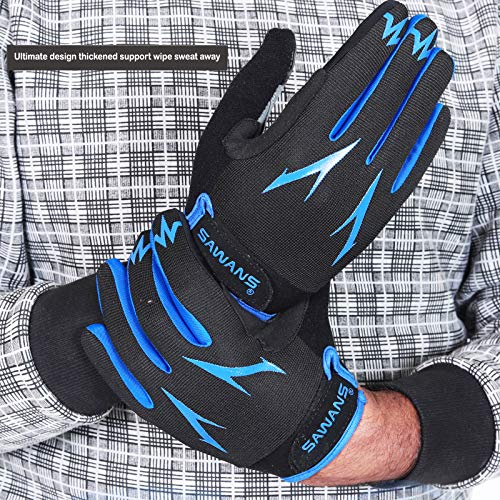 SAWANS Guantes de Ciclismo de Dedo Completo para Bicicleta de montaña, Acolchados, Transpirables, para Pantalla táctil, MTB, Ciclismo de Carretera, para Hombres y Mujeres (Azul, S)