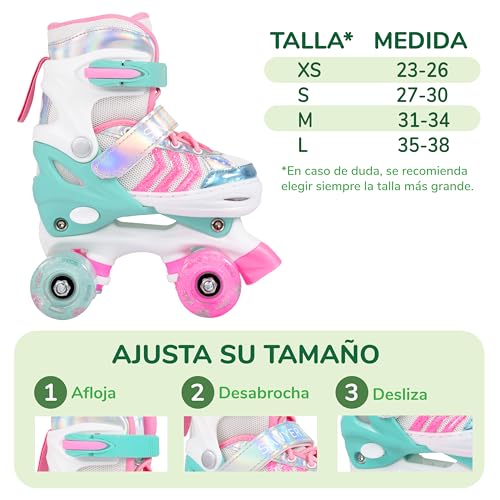 Sawyer Bikes - Patines Ajustables 4 Ruedas LED - Niños 3 a 12 Años (S (27-30), Mint)