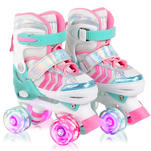 Sawyer Bikes - Patines Ajustables 4 Ruedas LED - Niños 3 a 12 Años (S (27-30), Mint)