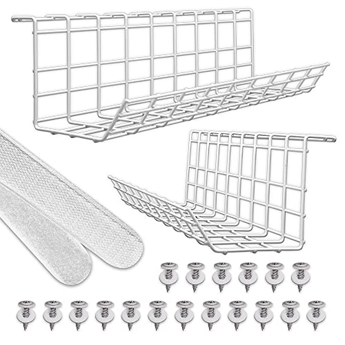 Scanfield Organizador Cables Escritorio Set 2, Bandeja Organizador Escritorio con Flujo de Aire, Bandeja Cables para Escritorios Robusto y Espacioso, Fácil de Instalar, Estante Modular Ordenar Cables