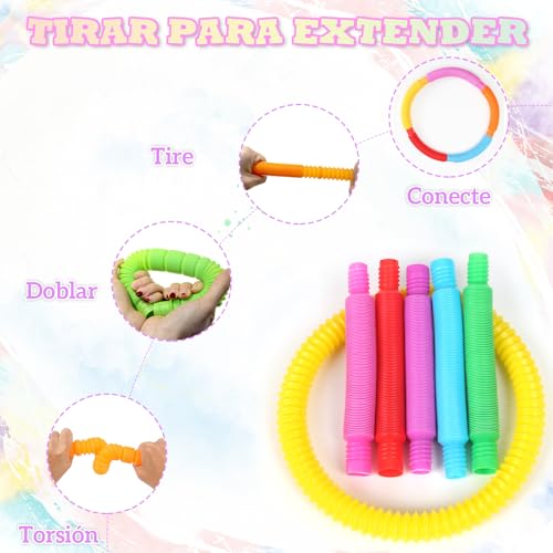 Scettar 14 Piezas Mini Juguetes Sensoriales de Tubo, Interesante Tubos de Colores Tubos Sensoriales Niños, Coloridos Tubo Elástico Pop Tubes Juguetes para Aliviar el estrés y la Ansiedad