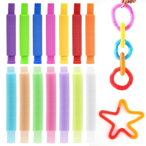 Scettar 14 Piezas Mini Juguetes Sensoriales de Tubo, Interesante Tubos de Colores Tubos Sensoriales Niños, Coloridos Tubo Elástico Pop Tubes Juguetes para Aliviar el estrés y la Ansiedad