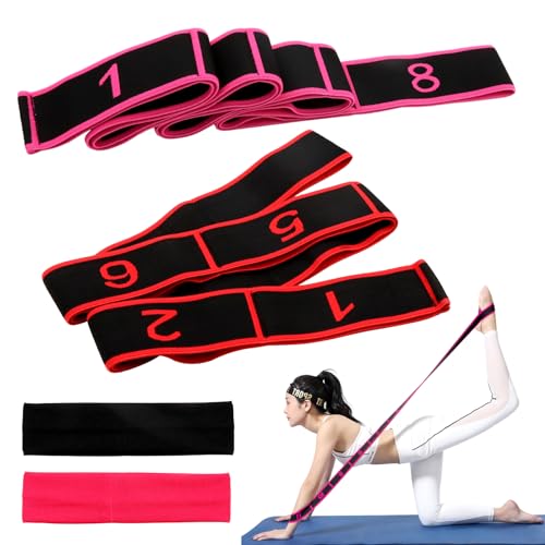 Scettar 2 Banda de Estiramiento de Yoga, Bandas Elasticas Fitness de 8 Rejillas con 2 Bandas Elasticas Pelo Yoga, Bandas Latinas de Resistencia Banda Elástica de Yoga para Pilates Latino Danza Fitness