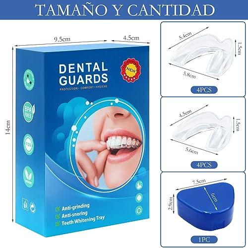 Scettar 8 Piezas Ferula Descarga Bruxismo Dental Noche, Kit de Protección Dental Protector Dental para Dormir, Escudo Dental con Caja de Higiene Prevenir el Bruxismo y Roncar