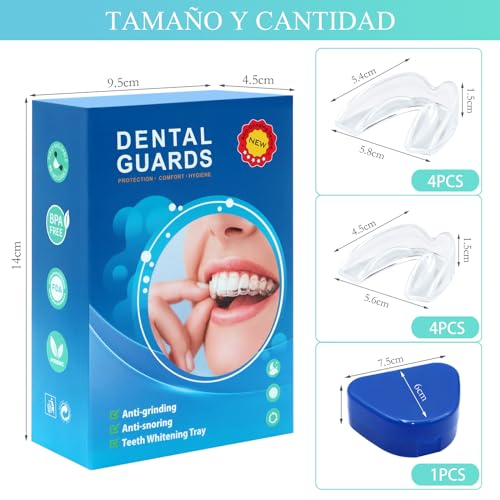 Scettar 8 Piezas Ferula Descarga Bruxismo Dental Noche, Protector Bucal para Dormir, Férula Dental de Descarga, Kit de Protección Dental con caja para dientes para Prevenir el Bruxismo y Roncar, ATM