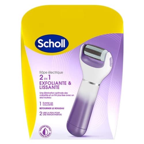 Scholl Velvet Smooth, Lima Eléctrica de Pies y Piernas Secas, Exfoliante y Alisador 2 en 1, Lima de Color Morado con Cabezal Exfoliante