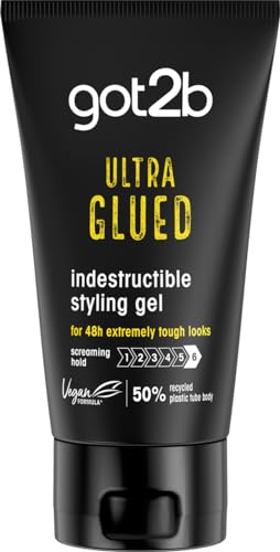 Schwarzkopf got2b Gel para cabello Glued Ultra Styling, fijación fuerte hasta 72 horas, sin residuos blancos, control de bordes, vegano, sin silicona, 170 g, el embalaje puede variar