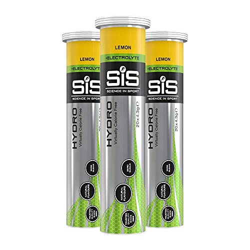 Science in Sport Hydro Electro, más electrolitos, hidratante en tabletas, Sin gluten, Sin azúcar, Sabor a limón, Bote de 20 tabletas, Pack de 3