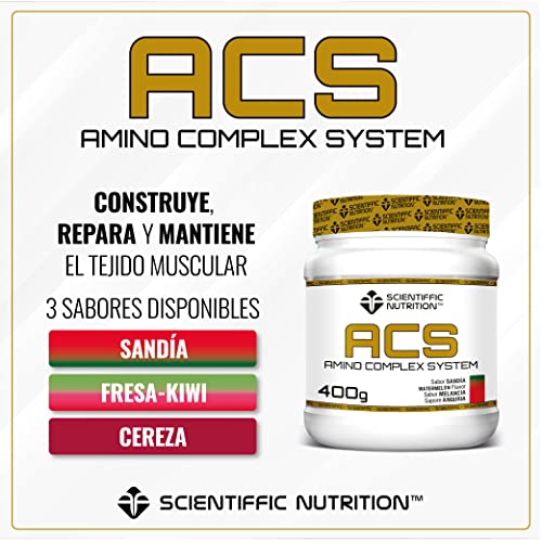 Scientiffic Nutrition - ACS, Aminoácidos Esenciales con Alto Nivel de Proteínas, Combina 9 Tipos de Aminoácidos, Aumenta la Masa Muscular y Mejora la Recuperación - 400g, Sabor Fresa-Kiwi.