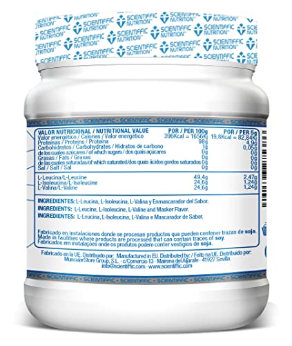 Scientiffic Nutrition - BCAA, Aminoácidos Esenciales Ramificados en Polvo en Proporción 2:1:1, Mejora la Recuperación Muscular y el Aumento de Masa Muscular - Sin Sabor, 400g.