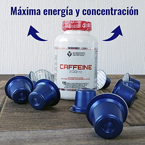 Scientiffic Nutrition - Caffeine, Pre Workout, Potente Quemagrasas de Cafeína 200mg, Estimula el Sistema Nervioso, Ayuda al Estudio y la Concentración - 100 Cápsulas