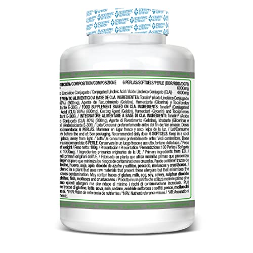 Scientiffic Nutrition - CLA, Ácido Linoleico Conjugado 1000mg, Ácido Graso Esencial que Ayuda al Control del Peso, a Reducir la Grasa y en la Definición Muscular - 100 Cápsulas.