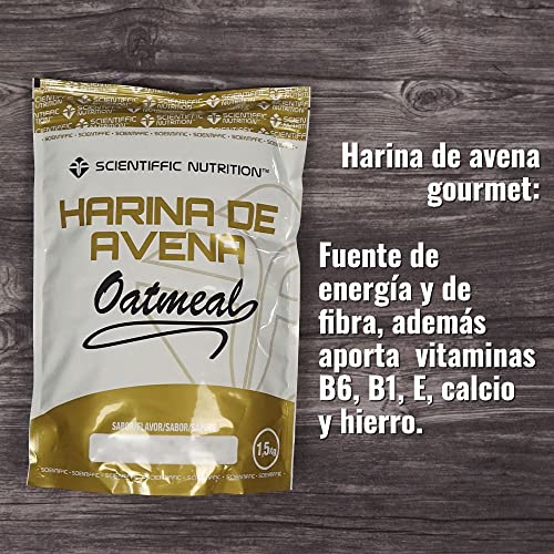 Scientiffic Nutrition - Harina de avena Oatmeal en Polvo, Fuente de Proteínas, Baja en Azúcares, 100% Natural, Contribuye al Desarrollo de la Masa Muscular, Sabor Tarta de Queso con Caramelo - 1,5 Kg