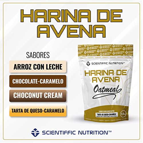 Scientiffic Nutrition - Harina de avena Oatmeal en Polvo, Fuente de Proteínas, Baja en Azúcares, 100% Natural, Contribuye al Desarrollo de la Masa Muscular, Sabor Tarta de Queso con Caramelo - 1,5 Kg