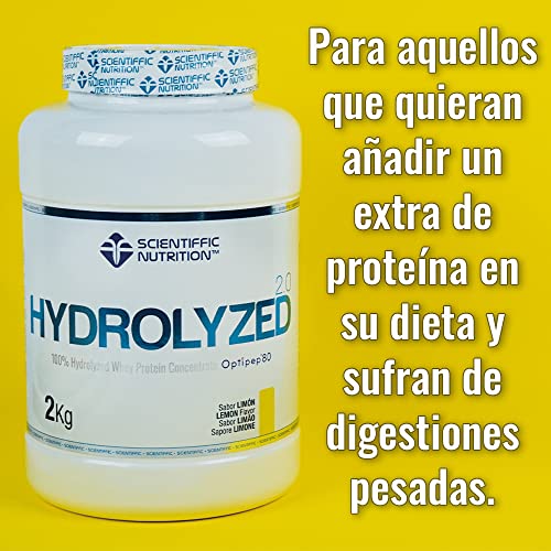 Scientiffic Nutrition - Hydrolyzed, Proteína de Suero de Leche Hidrolizada, Whey Protein en Polvo, Rápida Absorción y Fácil Digestión, Promueve el Crecimiento Muscular - Sabor Limón, 2kg.