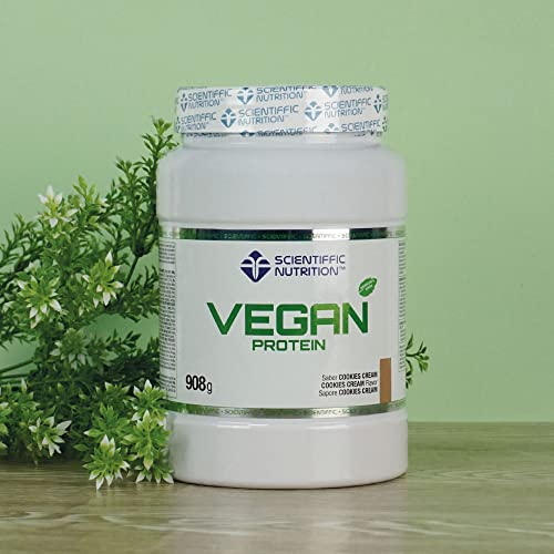 Scientiffic Nutrition - Vegan Protein, Proteína Vegana 100% Vegetal, Con Greens & Fruits, Sin Azúcares, Aumentar Masa Muscular, Apto para veganos y Vegetarianos - 908g, Sabor Cookies.