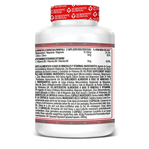 Scientiffic Nutrition - ZMA, Suplemento Deportivo con Zinc, Magnesio y Vitamina B6, Aumenta los Niveles de Testosterona y el Factor de Crecimiento Favoreciendo a la Fuerza - 90 Cápsulas.