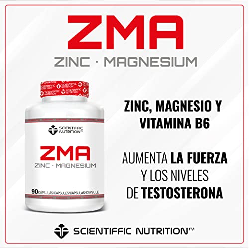 Scientiffic Nutrition - ZMA, Suplemento Deportivo con Zinc, Magnesio y Vitamina B6, Aumenta los Niveles de Testosterona y el Factor de Crecimiento Favoreciendo a la Fuerza - 90 Cápsulas.