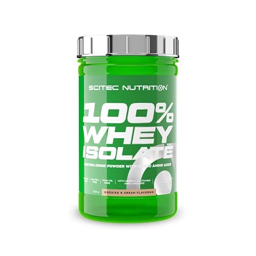 Scitec Nutrition 100% Whey Isolate, Polvo aislado de proteína de suero, l-glutamina, l-arginina con edulcorantes, sin azúcares, sin gluten, sin aceite de palma, 700 g, Cookies & Cream