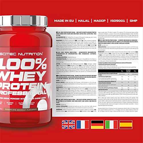 Scitec Nutrition 100% Whey Protein Professional, Con aminoácidos clave y enzimas digestivas adicionales, sin gluten, 920 g, Chocolate-Coco