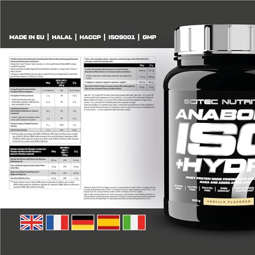 Scitec Nutrition Anabolic Iso + Hydro, Proteína de suero con creatina, HMB, maca y aminoácidos añadidos, 920 g, Vainilla