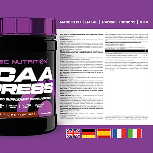 Scitec Nutrition BCAA Xpress, Sin Azúcar, Gluten y Lactosa, 5g BCAA Puros, Recuperación y Crecimiento Muscular, Proporción de Aminoácidos 2:1:1, Aromatizado y Fácil de Mezclar, 280 g, Cola-Lima