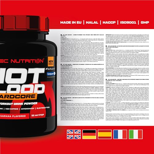 Scitec Nutrition Hot Blood Hardcore, Bebida en polvo de pre-entreno con aminoácidos y creatina, 700 g, Guaraná