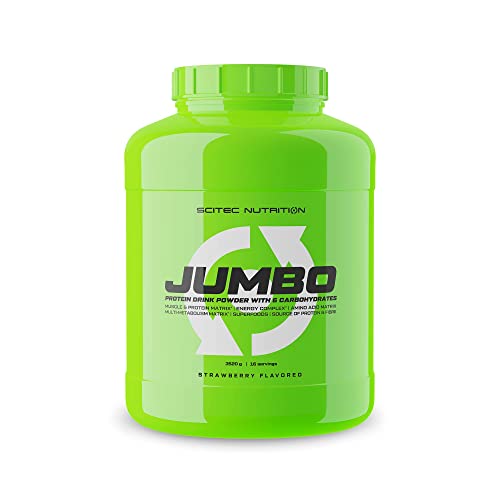 Scitec Nutrition Jumbo Bebida en polvo con carbohidratos, proteína y creatina, L-arginina, betaína, BioPerine®, con aminoácidos añadidos, 3,52 kg, Fresa