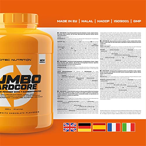 Scitec Nutrition Jumbo Hardcore, Weight Gainer alto en proteína con Amino Select Matrix, Superfoods, Creatina y con 7 carbohidratos, Sin Gluten y Sin Lactosa, 1530 g, Chocolate