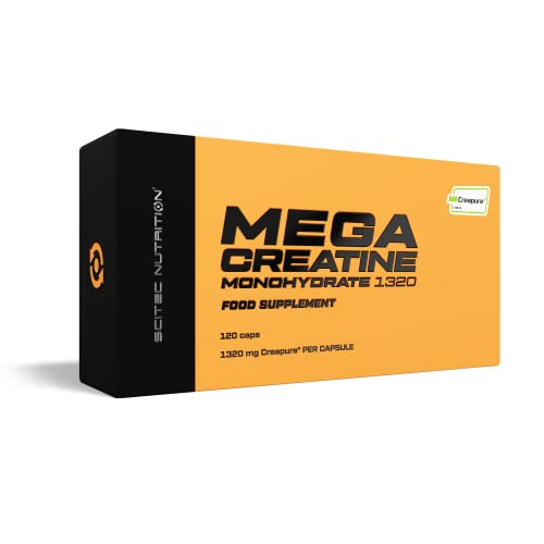 Scitec Nutrition Mega Creatine Monohydrate 1320, Complemento alimenticio en cápsula con Creapure® monohidrato de creatina, 120 Cápsulas