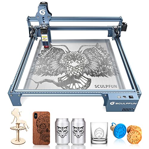 SCULPFUN S9 Grabador Laser Metal, Efecto láser de 90W Máquina cortadora de grabado láser de bricolaje, Máquina de Grabado Cortadora láser CNC totalmente metálica alta precisión para Madera,410mmx420mm