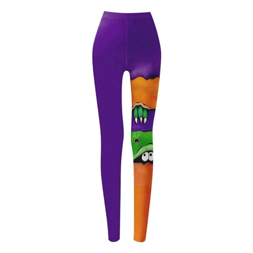 sdbrld Leggings de Halloween para mujer, estampado 3D, levantamiento de glúteos, cintura alta, control de abdomen, pantalones de yoga, leggings de entrenamiento para correr, za-morado, Small