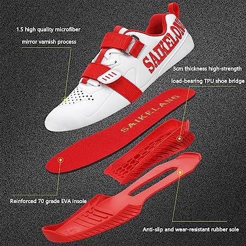 SDEQA Calzado de Halterofilia para Hombre Zapatillas Squat Deadlift Cross-Training Antideslizante Transpirable Zapatillas de Gimnasio para Fitness en Pista Cubierta,White Green,44 EU