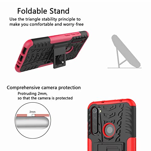 SEAHAI Funda para Xiaomi Redmi Note 8 2021 Estuche, Carcasa de Antigolpes [Rugged Armour] Soporte Plegable Oculto + TPU Bumper Rubber Caso para Xiaomi Redmi Note 8 2021 - Rojo