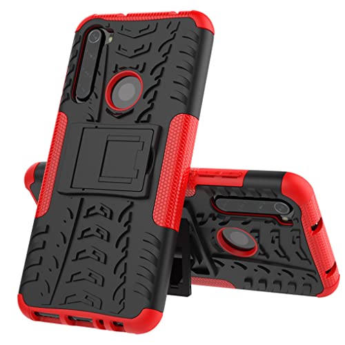 SEAHAI Funda para Xiaomi Redmi Note 8 2021 Estuche, Carcasa de Antigolpes [Rugged Armour] Soporte Plegable Oculto + TPU Bumper Rubber Caso para Xiaomi Redmi Note 8 2021 - Rojo