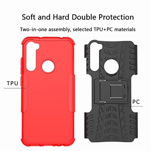 SEAHAI Funda para Xiaomi Redmi Note 8 2021 Estuche, Carcasa de Antigolpes [Rugged Armour] Soporte Plegable Oculto + TPU Bumper Rubber Caso para Xiaomi Redmi Note 8 2021 - Rojo