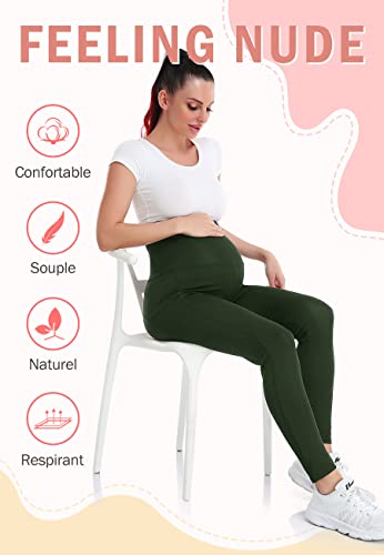 SEASUM Leggings Largos para Mujeres Embarazadas con Bolsillos en la Cintura para el Embarazo, la Maternidad y el Yoga, N7480-Verde S