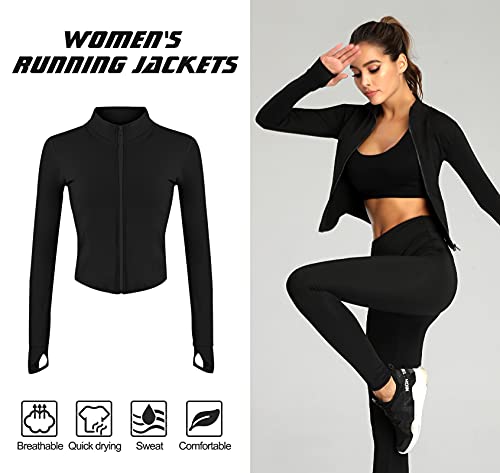 SEAUR Chaqueta de running para mujer, corte ajustado, chaqueta deportiva de verano, transpirable, de secado rápido, sudadera para fitness, yoga, tallas S, M, L, XL, 2XL, Negro , S