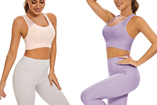 SEGRILA Sujetador Deportivo para Mujer, con Espalda Cruzada, Acolchado, para Yoga, con Correas de Malla, Rosa, Morado y Azul, S