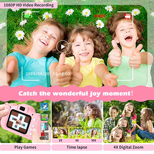 SeHeTop Camara Fotos Infantil, 1080P HD Video cámara Fotos niños,Juguetes niños 3 4 5 6 7 8 9 10 años,Juguetes con cámara para niños y niñas, Regalos de cumpleaños, scon Tarjeta SD de 32 GB (Rosa)