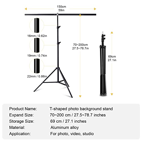 Selens Soporte de Fondo Fotografía 150x200cm Ajustable Portátil Kit Forma de T para Telón de Fondo Estudio Fotográfico Foto Vídeo Backdrop Background con Bolsa de Transporte y 4X Abrazaderas Clamp