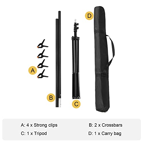Selens Soporte de Fondo Fotografía 150x200cm Ajustable Portátil Kit Forma de T para Telón de Fondo Estudio Fotográfico Foto Vídeo Backdrop Background con Bolsa de Transporte y 4X Abrazaderas Clamp