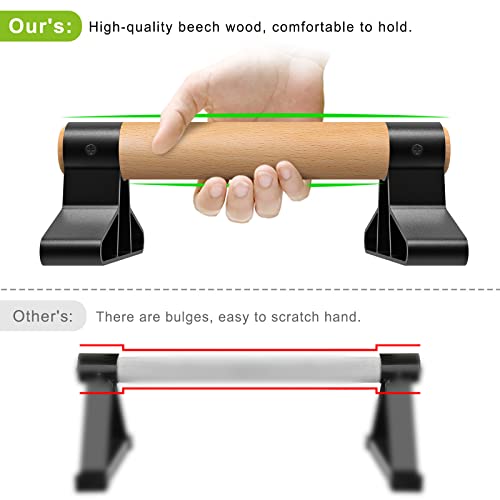 SELEWARE Barras de empuje de madera, barras de paraletas, barras antideslizantes para calistenia, entrenamientos de suelo de madera maciza con soporte de metal resistente, soporte de 600 libras